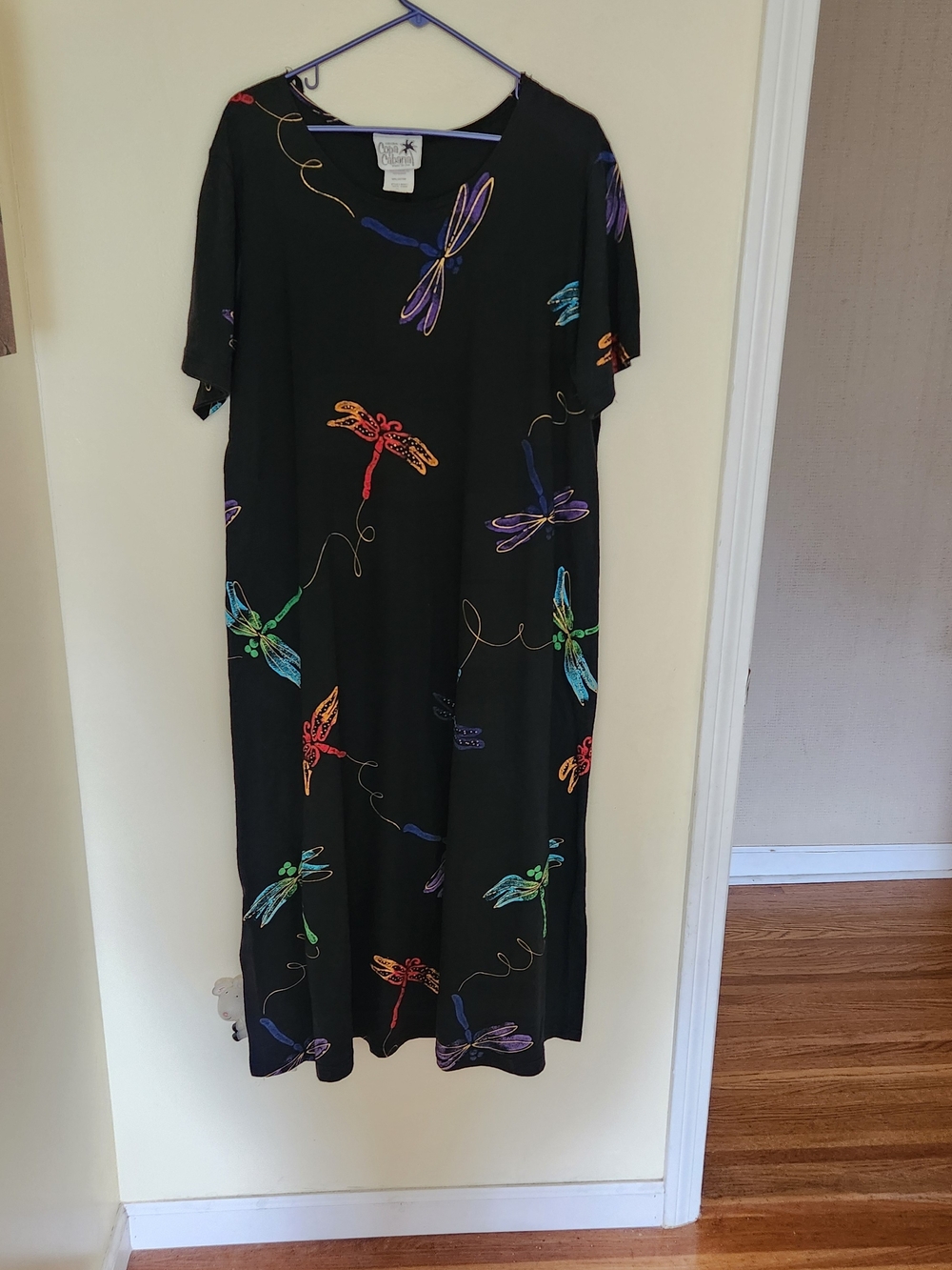 Vtg Copa Cabana Dress Women 1X maxi long dragonfly Paint dress beach casual USA
